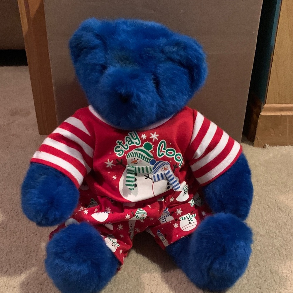 Blue Plush Teddy Bear with Red Outfit